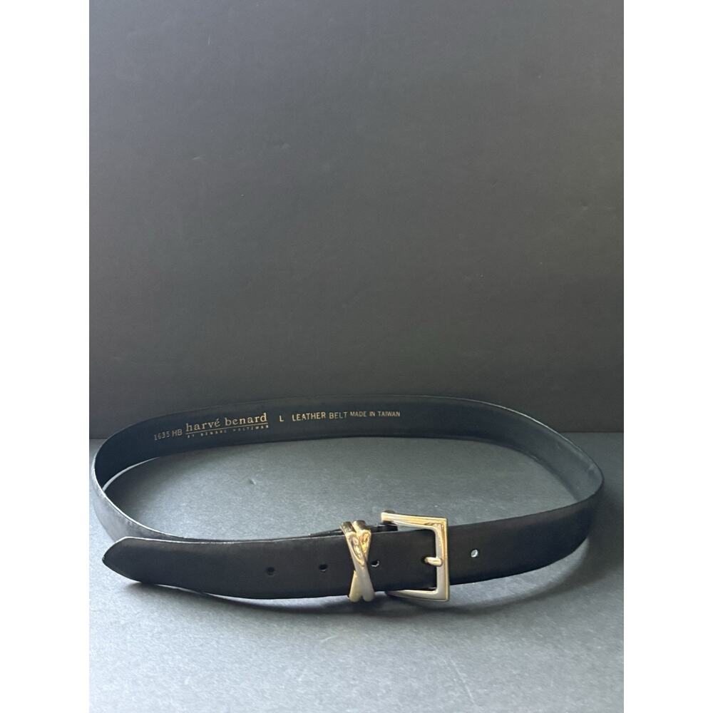 Harve Bernard Womens Size L Dress Belt Navy Blue Gold Tone Buckle Classic Career